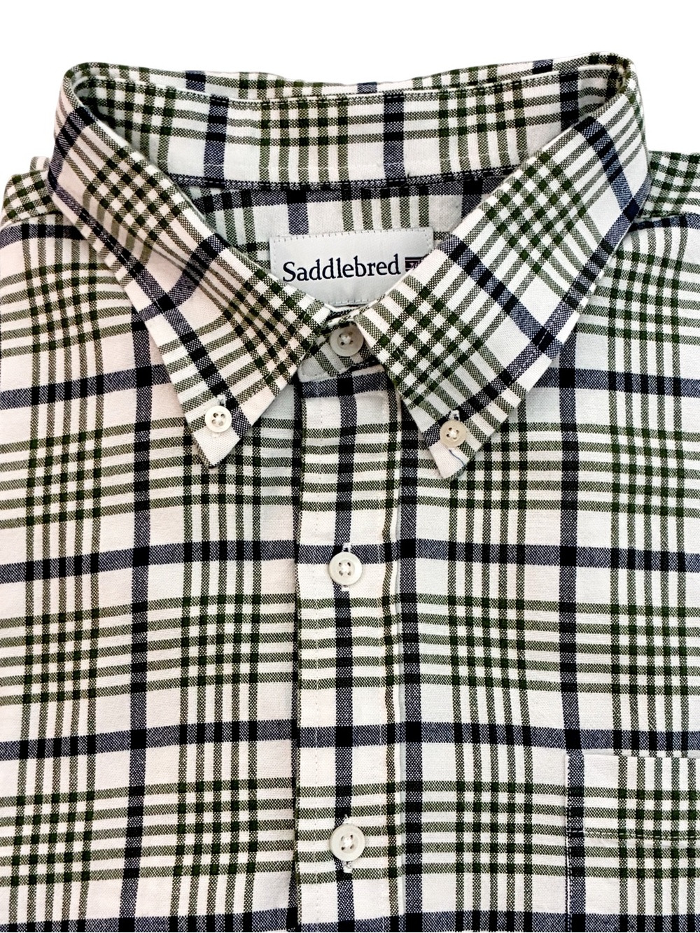 Saddlebred XL Classic Fit Plaid Button Down Shirt Green Blue White